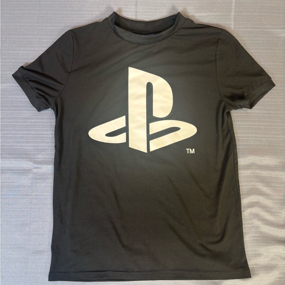 PlayStation Kids Logo Shirt M 10-12 Black Athletic Tee PS Gamer Youth